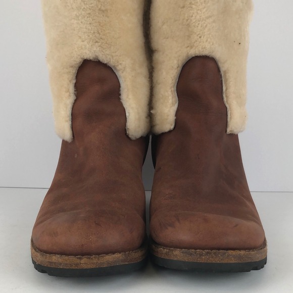 UGG Australia Chrystie Leather Shearling Lined Tall Riding Boots Sz 8 Brown 5512 - Picture 7 of 16
